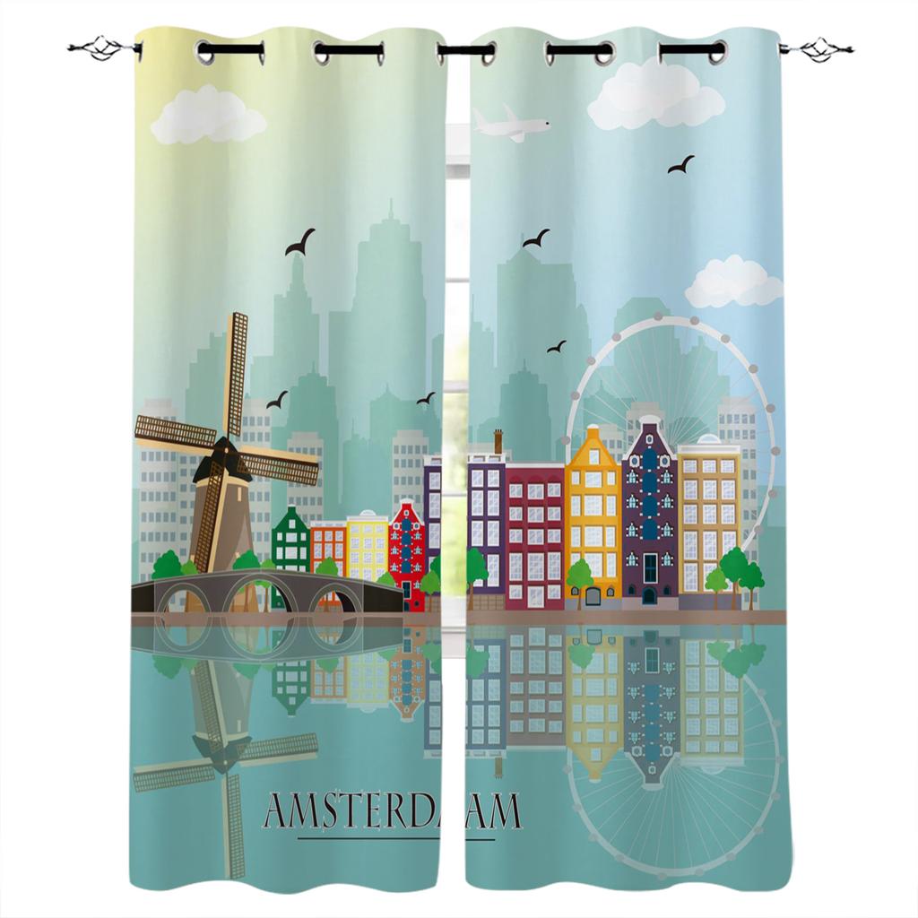 Hamanton Architecture In New York City Window Curtains Scenic Curtains for Living Room Decorative Items Living Room