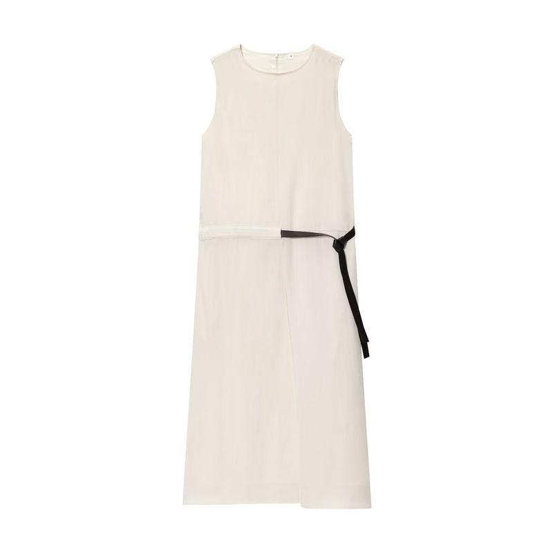 Kaslead New Women Clothes European and American Style Belt Design Sense White Sleeveless Dress 066175302