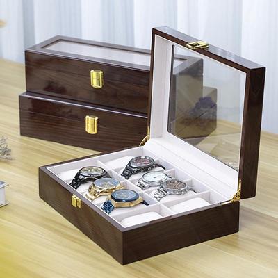 Uhrenbox, Uhren-Organizer aus Holz, Hochwertige Uhrenaufbewahrungsbox, Vitrine mit 10 Fächern und großem Glasdeckel, Ideales Geschenk