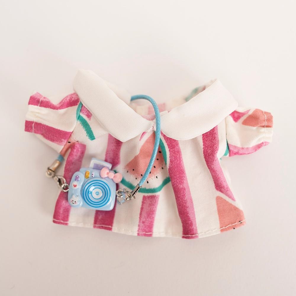 17cm Labubu Baby-Mantel Bunte Kaugummi-Karo Latzhose Labubu Puppe Plüschtier Puppen-Kostüm Baby-Mantel