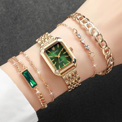 5 Stück/Set Damen Luxus Exquisite Uhr Mode Retro Quarz Analoguhr Mit Armbandset Geschenk für Mädchen (Box nicht im Lieferumfang enthalten)