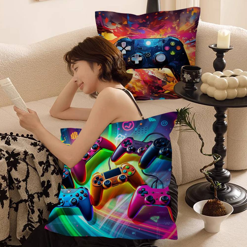 Gamer Casual Carpet With Controller Cushion Cover Car Throw Pillow Case For Sofa Car Christmas Gift 40x40cm 45x45cm