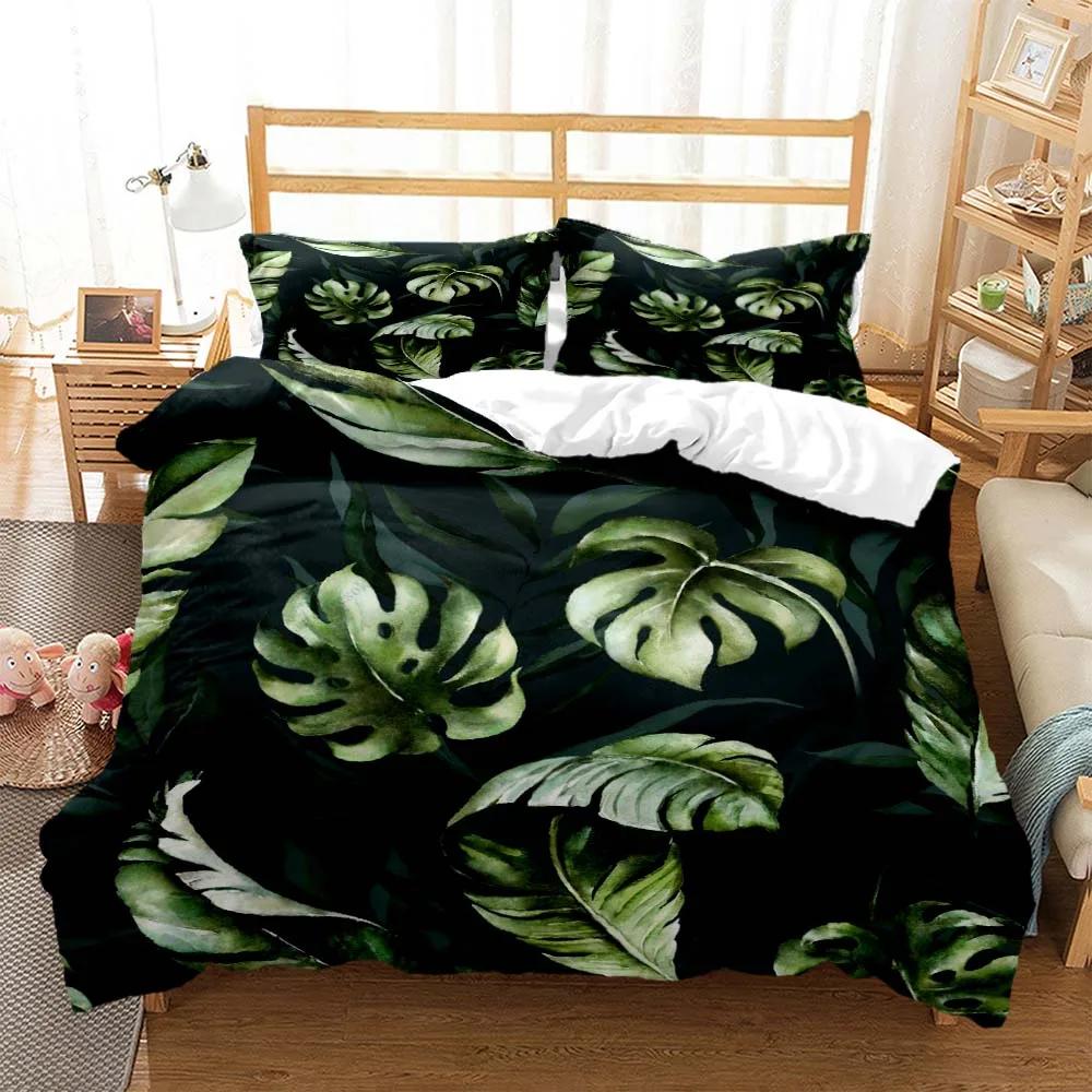 Fresh Green Leaf Minimalist Printed Quilt Cover Pillow Cover Queen Bedding Set Bedding Set Luxury Customized Bedding Set
