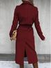 Women's Spring/Autumn Simple V-neck Wool Long Coat with Tie