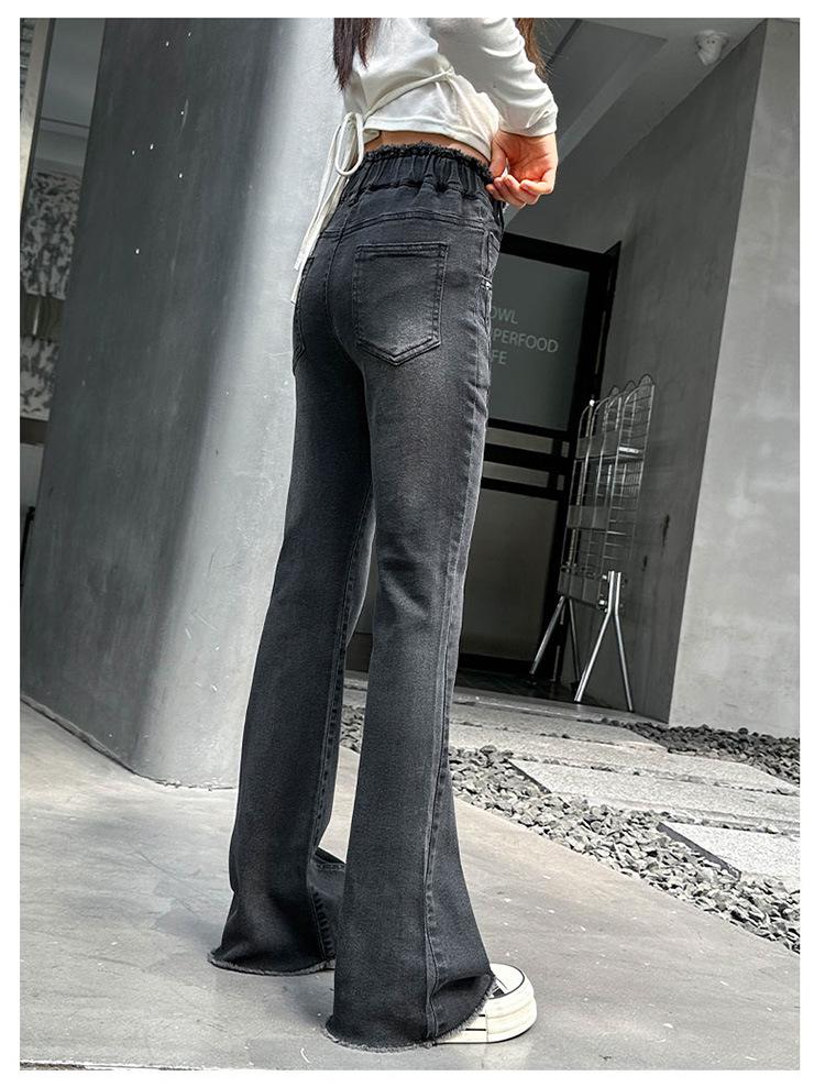 2025 Girls' High Waist Elastic Flare Jeans - Slimming Spring & Autumn Pants for Teens