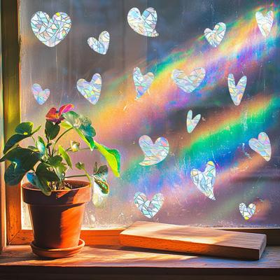 Fun-i003 Laser Dazzling Irregolare Amore Vetro Finestre e Balconi Abbellire Adesivi Decorativi per Finestre