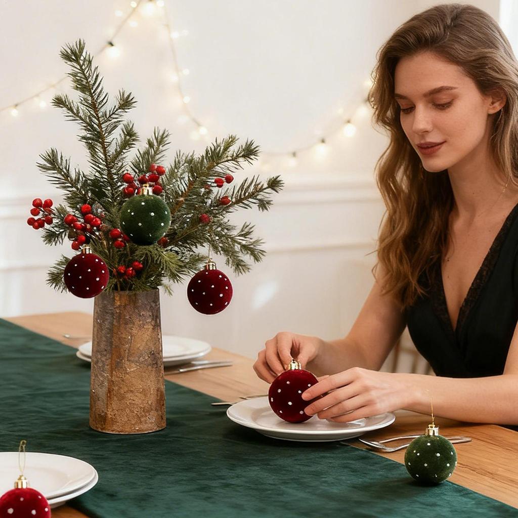 Velvet Ornament Balls 15 Pieces Flocked Home Decorations Christmas Ornaments Set For Farmhouse Bedroom Bathroom Winter Bedside
