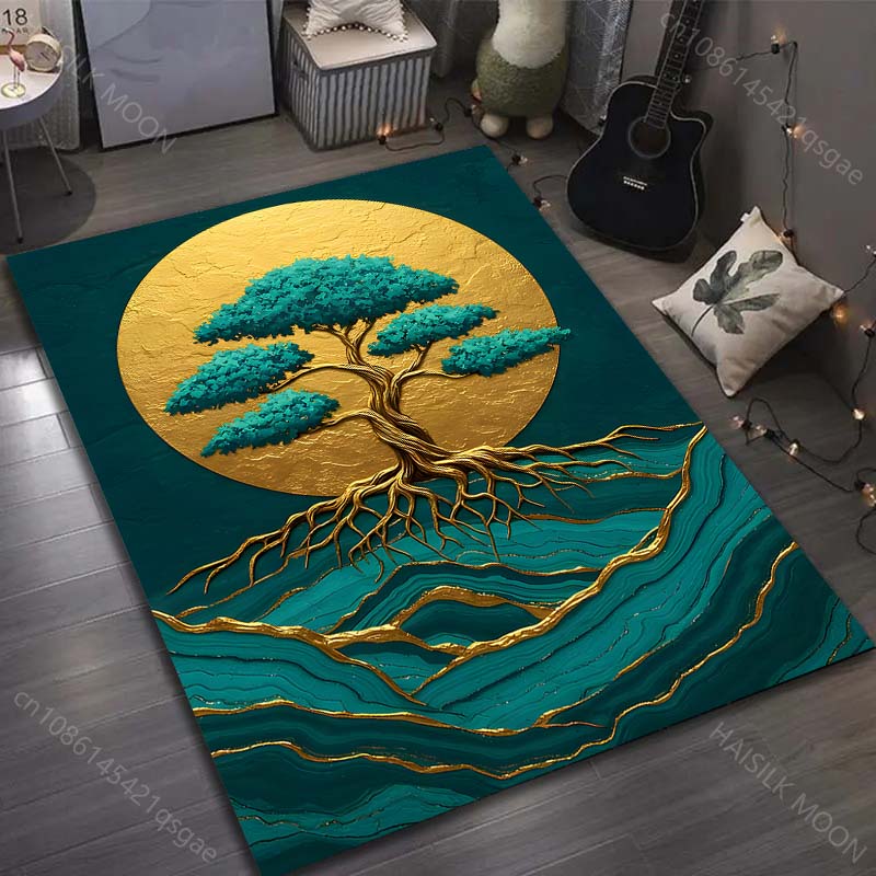 

Golden tree with turquoise waves Pattern Rug Carpets for Bedroom Living Room Sofa Mat Creative Door Mat Cloakroom Home Decor 40x60cm