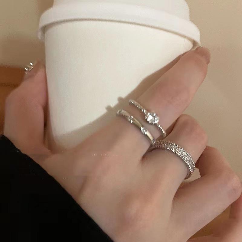 3pcs Vintage Silver Color Rings Fashion Y2k Crystal Round Set Rings For Women Girls Trend Party Aesthetic Jewelry Fashion Rings