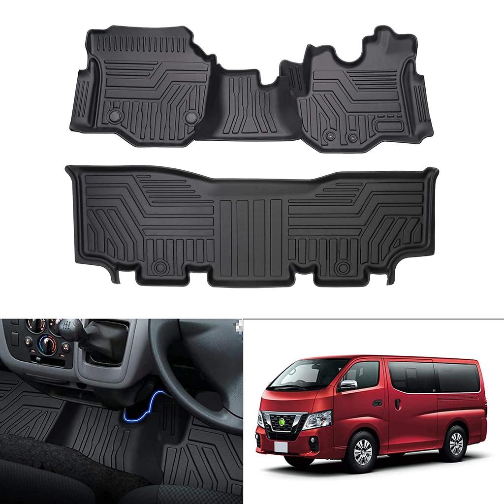 CARVANTA Set of Black TPE 3D Floor Mats for Nissan E26 Waterproof and Custom Interior Protective Mats and 2nd 4-Piece NV350/Caravan Series,