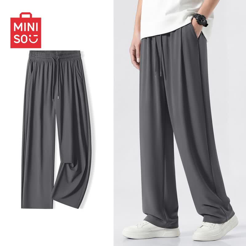 MINISO Men s Ice Silk Dark Grid Wide-Leg Casual Pants XL