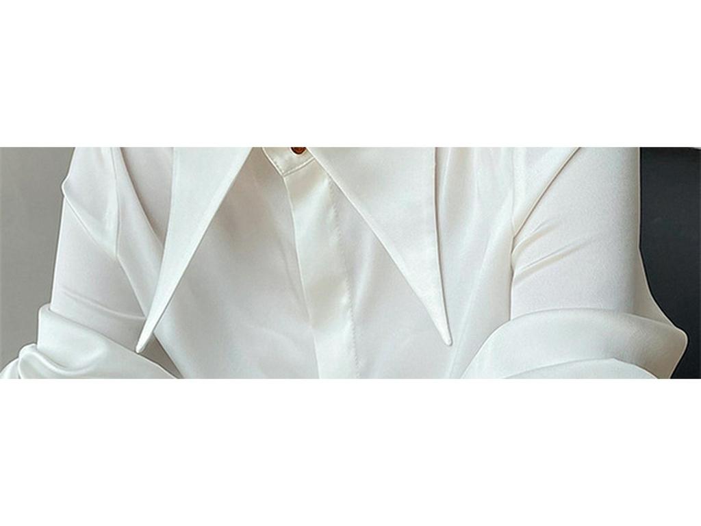 Women's High-End Satin Shirt with French Pointed Collar - Long Sleeve, Stylish Spring/Autumn Top