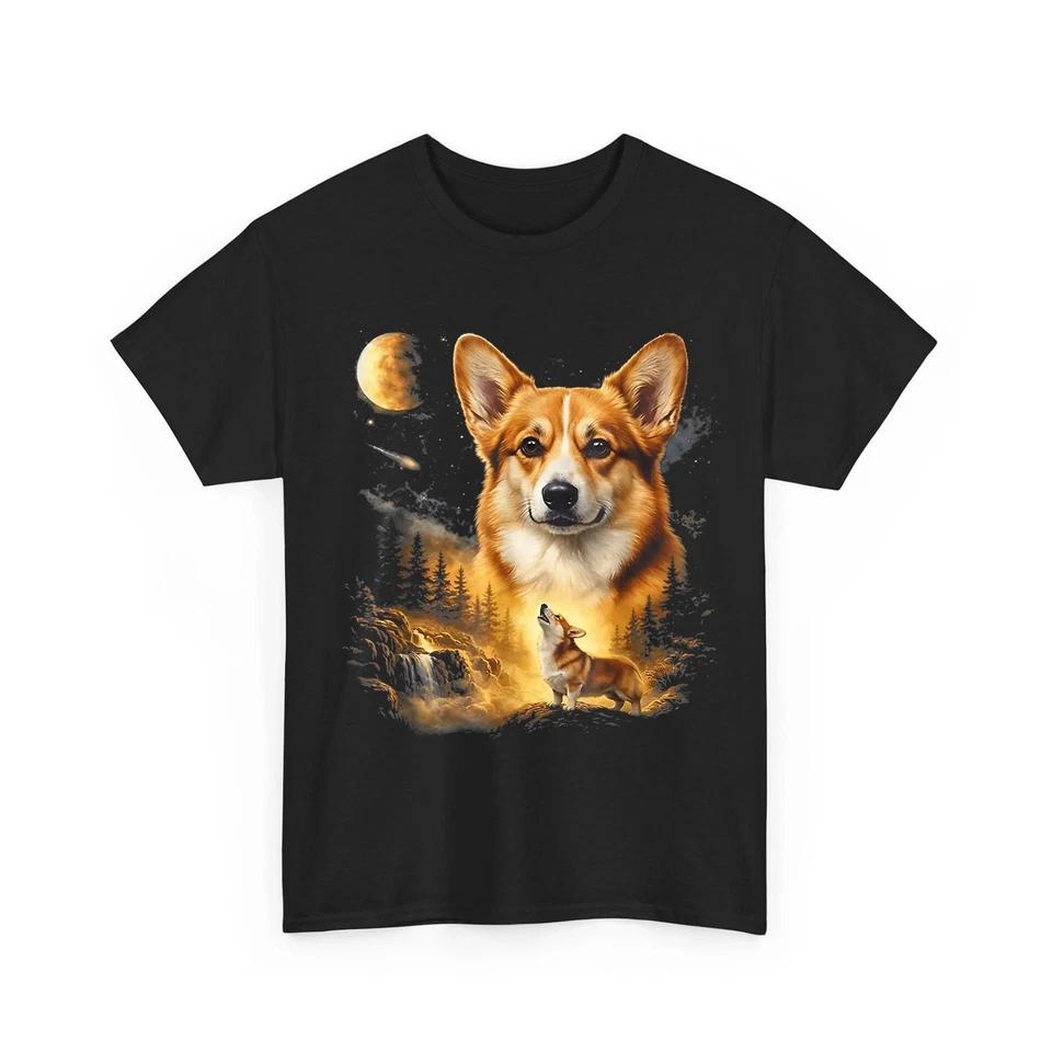 Corgi Howling at The Moon Vintage 90s Retro Dog Moon T-Shirt S