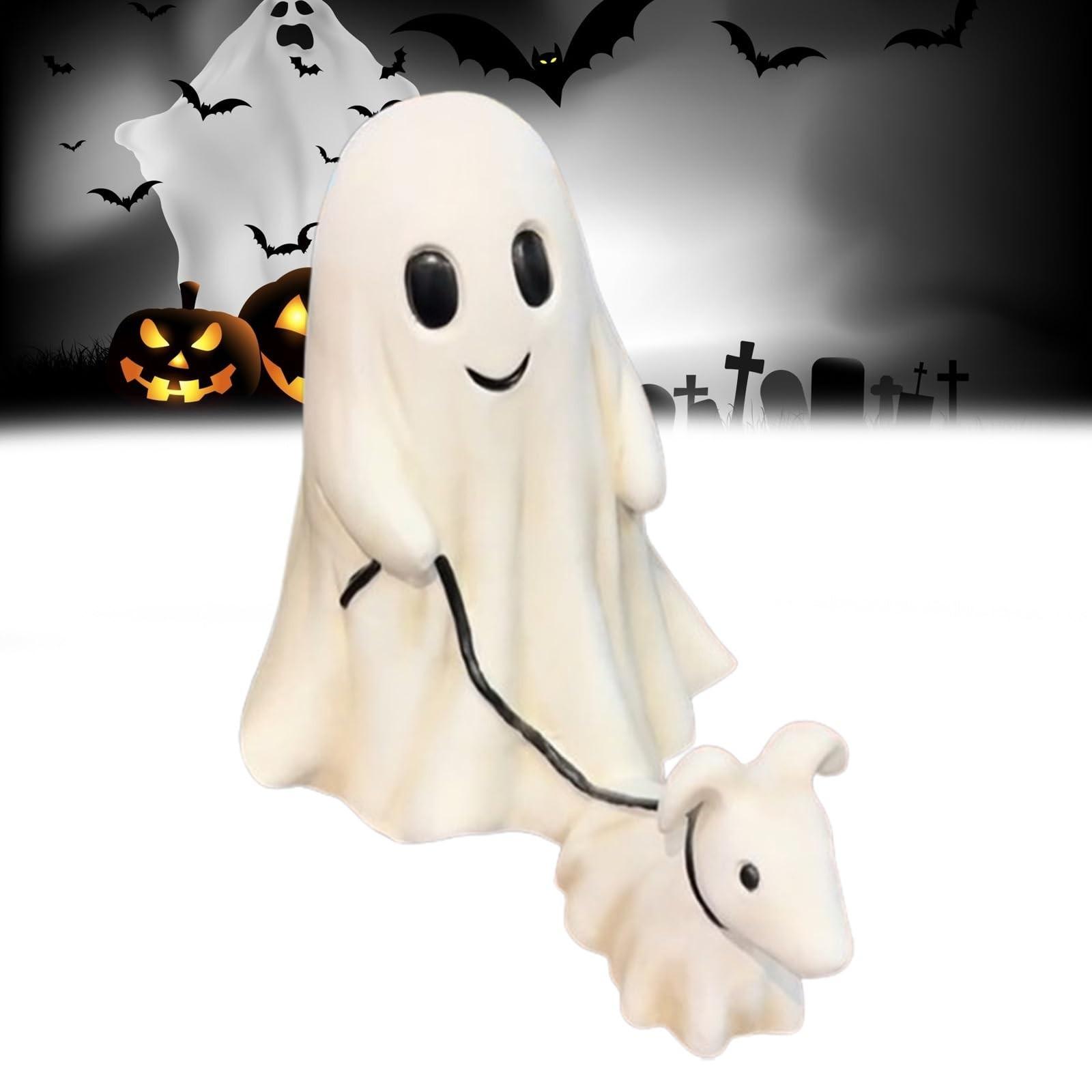 

Halloween Ghost Figurine with Pet Dog, Cute Resin Decorative Ornament, Spooky Holiday Home Tabletop Decor, Unique Gift Idea