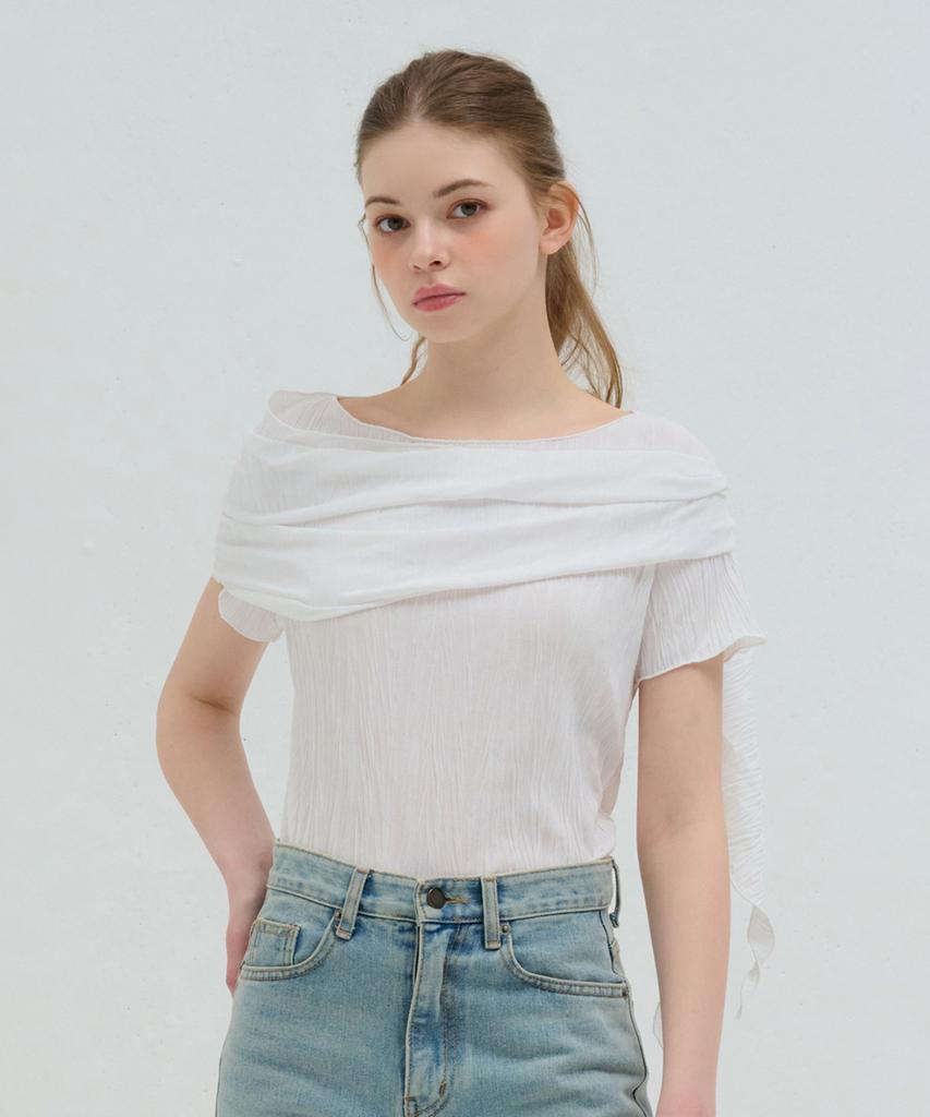 Kamino Scarf Wrap Pleated Blouse White