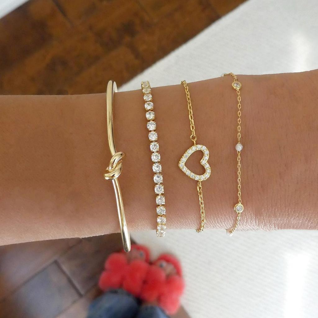 Fashion Minimalist Zircon Bracelet Sets for Women Vintage Elegant Heart Snake Chain Layered Bracelets Birthday Vacation Jewelry