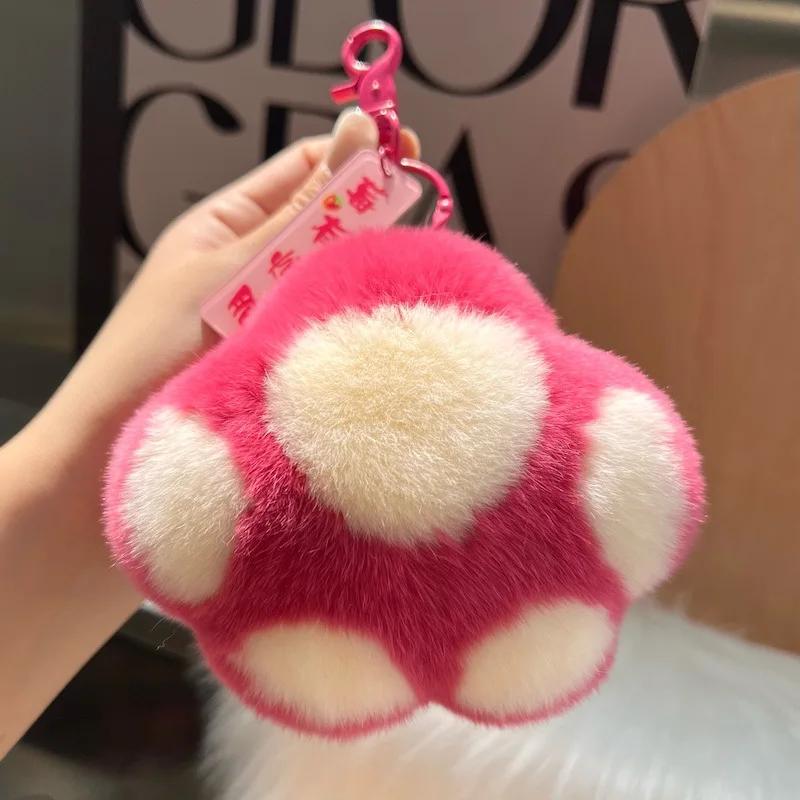 New [cute Little Cat Claw] Real Rex Rabbit Hair Car Keychain Pendant Fur Plush Book Bag Pendant Gift Cute Keychain