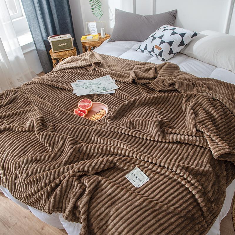 Striped Blanket Milk Velvet Blanket Warm Blanket Nap Blanket Sofa Blanket Coral Flannel Air Conditioning Blanket Super Soft Blanket