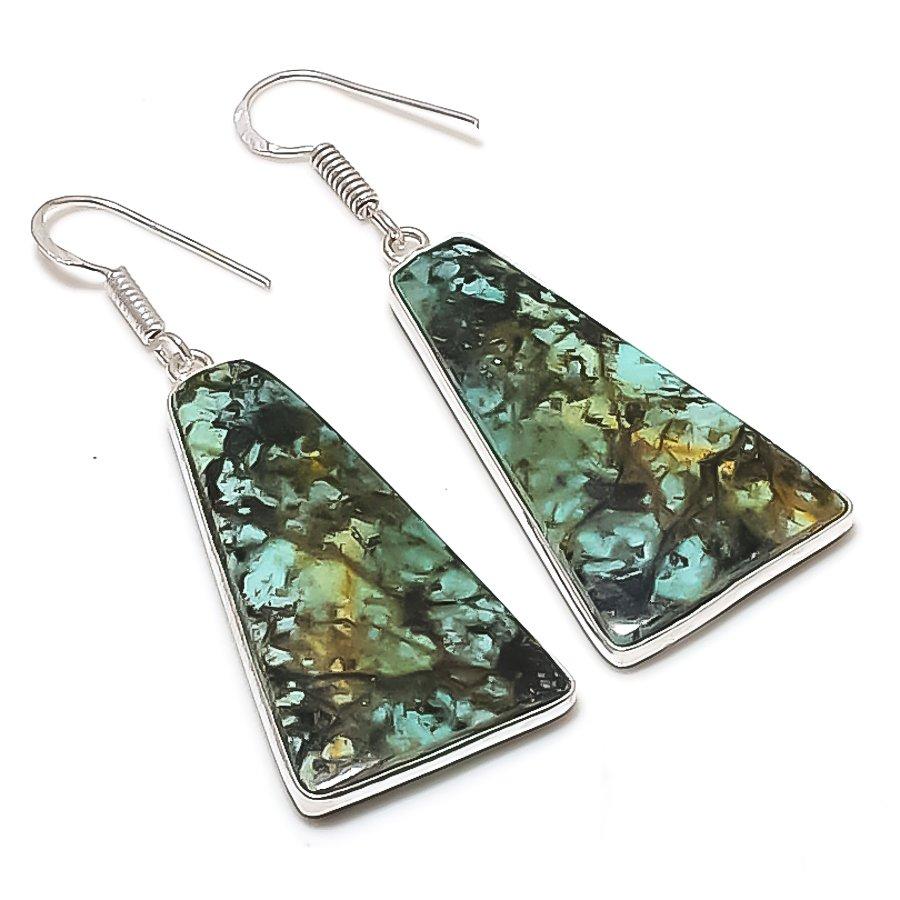 Натуральный тибетский бирюзовый драгоценный камень Серьга из стерлингового серебра 925 пробы 2,17  AE-11390