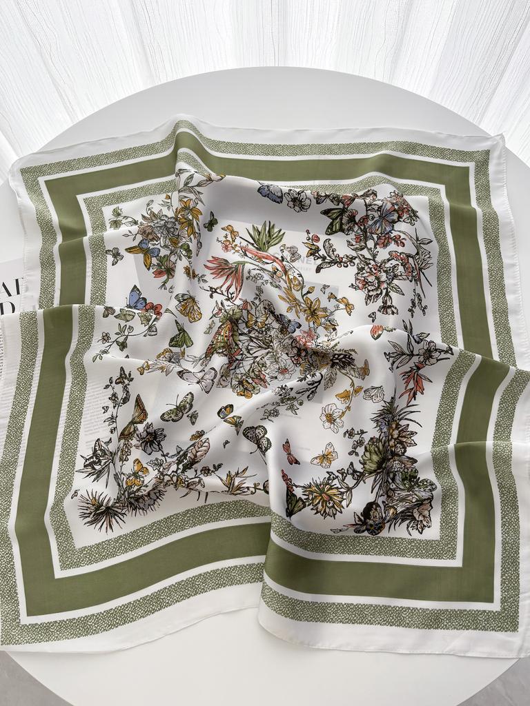 Luxury Women's Soft Satin Hair Scarves Fashion Square Rose Printed Headscarf 70cm Professional Accessories Designer Scarf