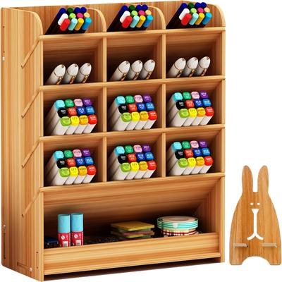 Wooden Desk Organizer Desktop Stationery Holder with 13 Compartments for Home Office School