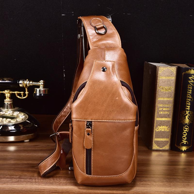 Cheap Crossbody Bag Fashion Men Genuine Leather Business Casual Brown+