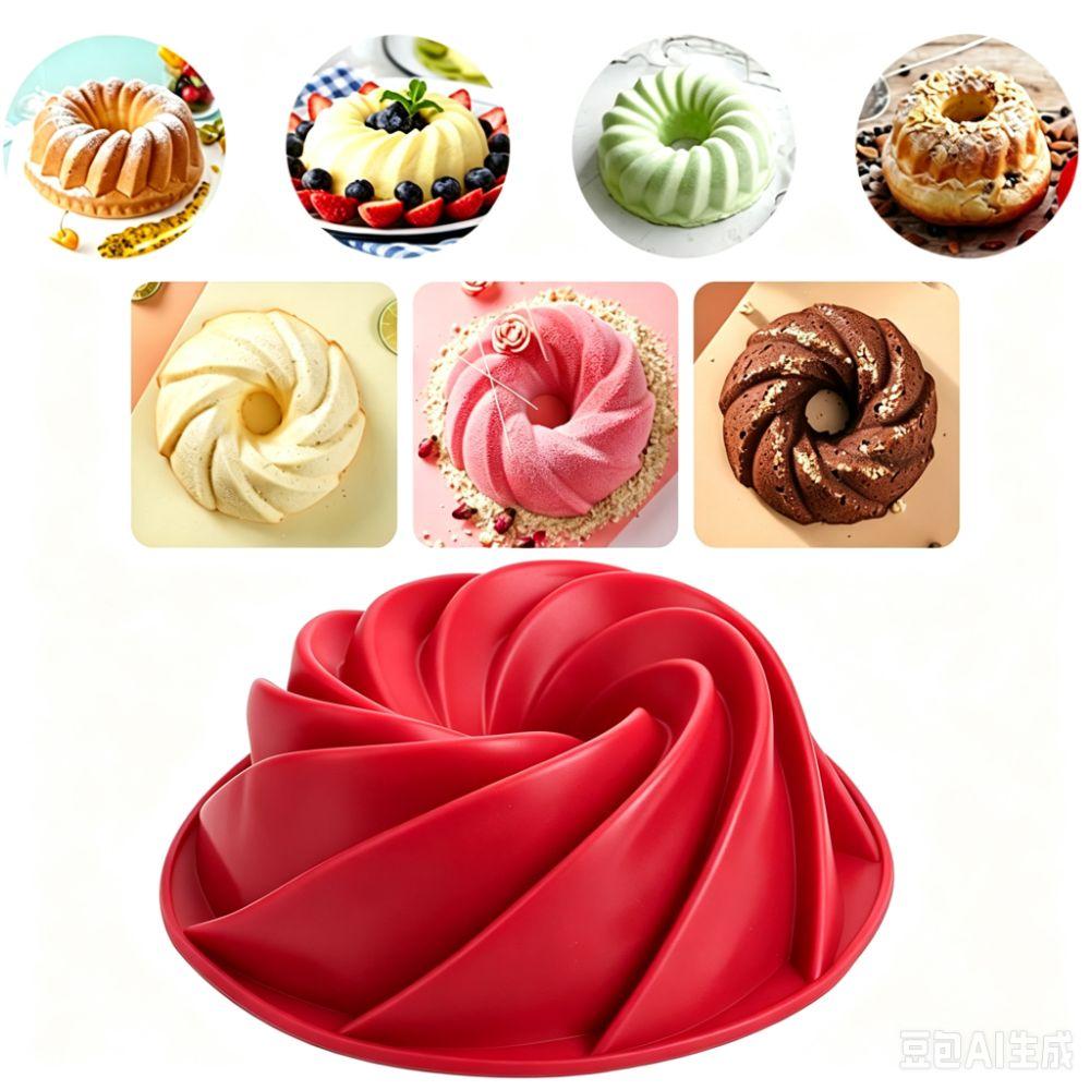 Silicone Spiral Cake Pan Non-Stick Round Baking Pan Reusable Fluted Bundt Pan DIY Pastry Dessert