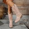 Embroidered Round Toe Ankle Boots for Women - Mid-Heel Western Style Leather Boots, Vintage Fashion Boots in Wide Width