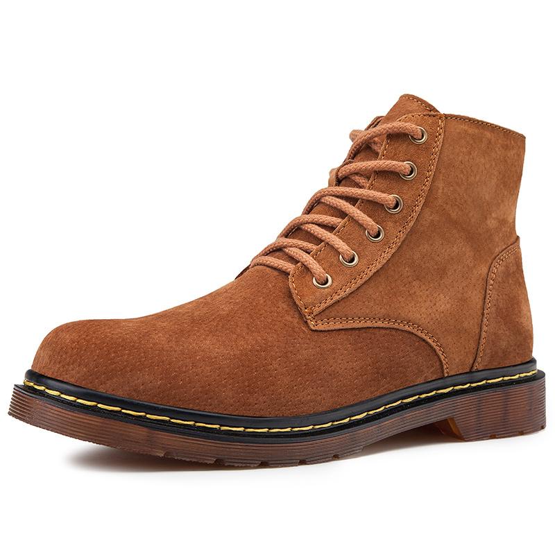 Fashion Brown Suede Boots for Men Classic Leisure Cowboy Boots Men Fur Warm Mens Leather Ankle Boots Plus Size 48 Bota Masculina