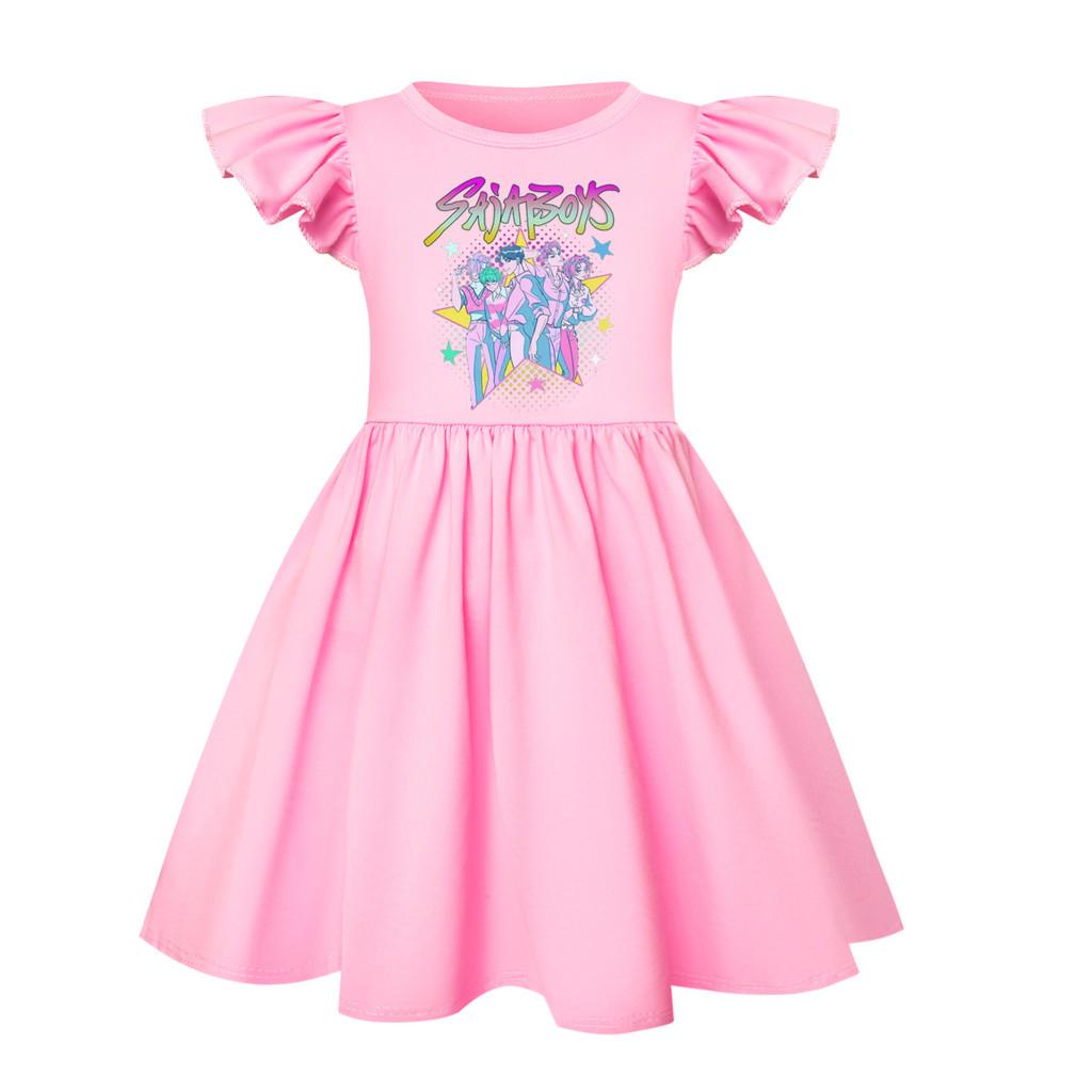 5054 Kids Girls Sajaboys Mira Zoey Rumi Printed Ruffle Short Sleeves Casual Dress