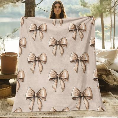 1pc of Bow Pattern Digital Print Blanket, Suitable for All Seasons, Sofa Throw, Soft and Comfortable 100% Polyester, the Perfect