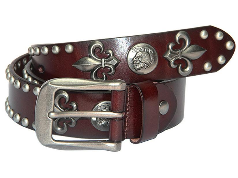 

Мужской панк-стиль, ремень из натуральной коровьей кожи с заклепками-черепами 125 cm кофейный