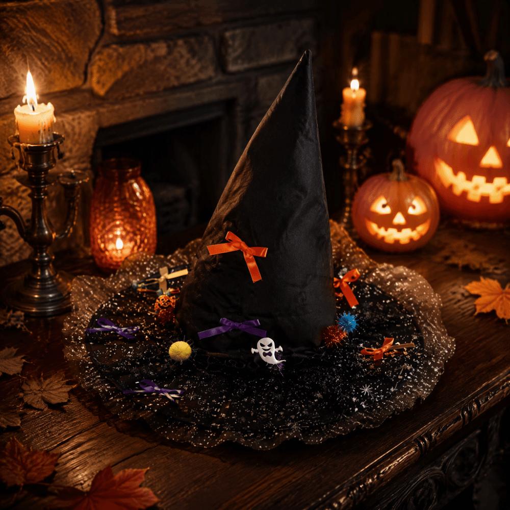 Wrinkled Design Halloween Black Witch Hat Dark Style Gothic-style Decorative Hats Haunted House