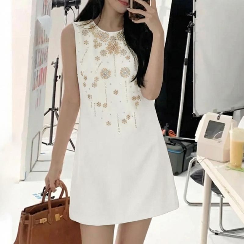 ZANZEA Women Casual Round Neck Sleeveless Print Dress