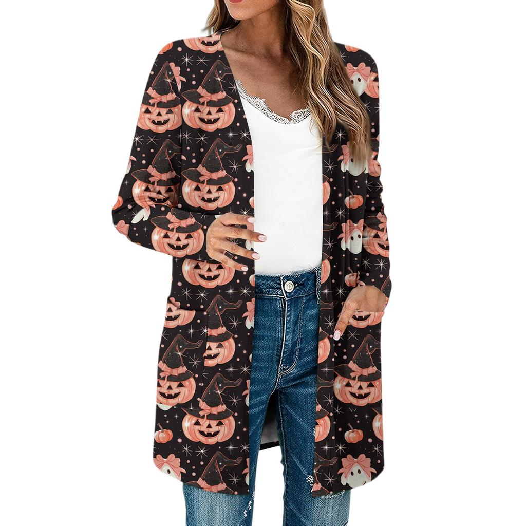 Women's Lightweight Long Sleeve Open Front Cardigans Long Sleeve Lightweight Vintage Printed Coat With Pockets