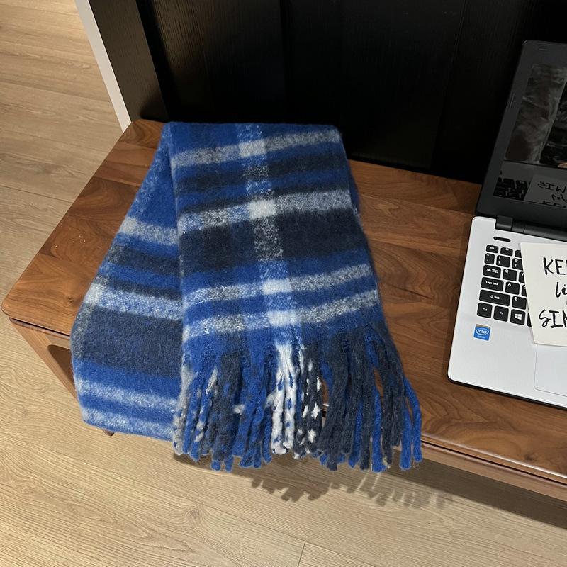 Rainbow Plaid Autumn and Winter Imitation Cashmere Thick Beard Scarf for Female Students Couple Mohair Warm Scarf Thick Shawl
