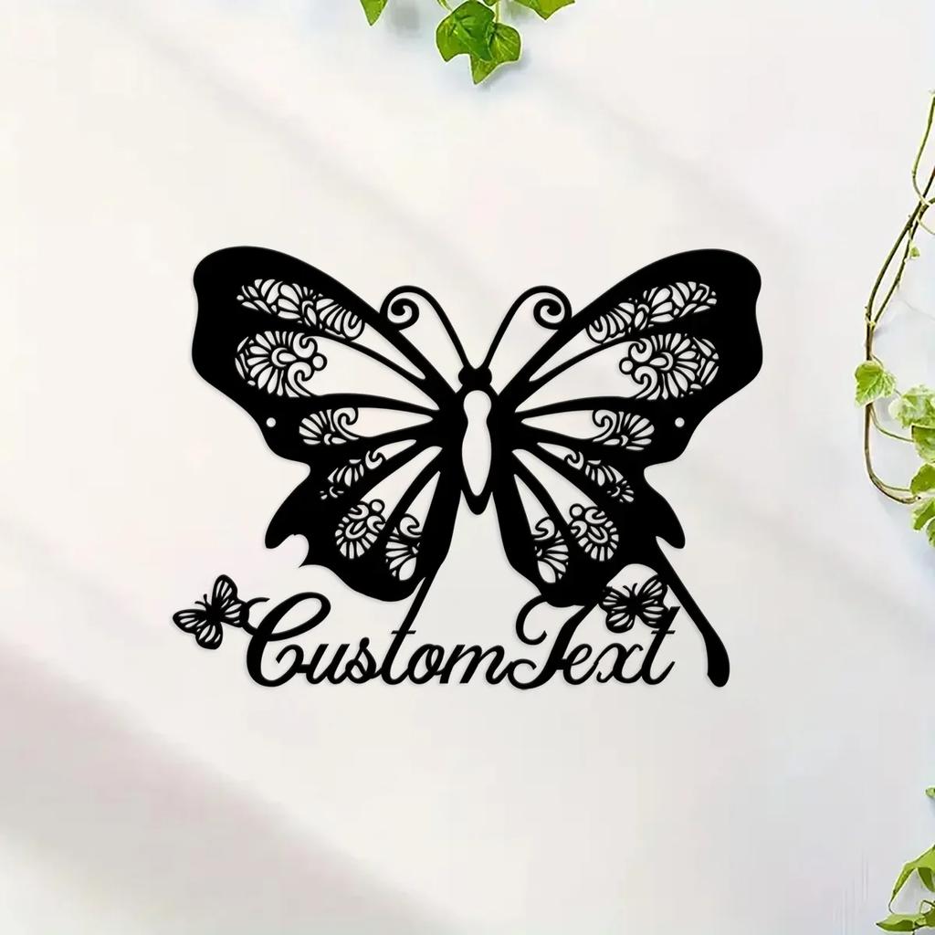 Butterfly Metal Wall Sign, Personalized Name Plate, Floral Garden Decor, Mother's Day Gift, Custom Wall Art