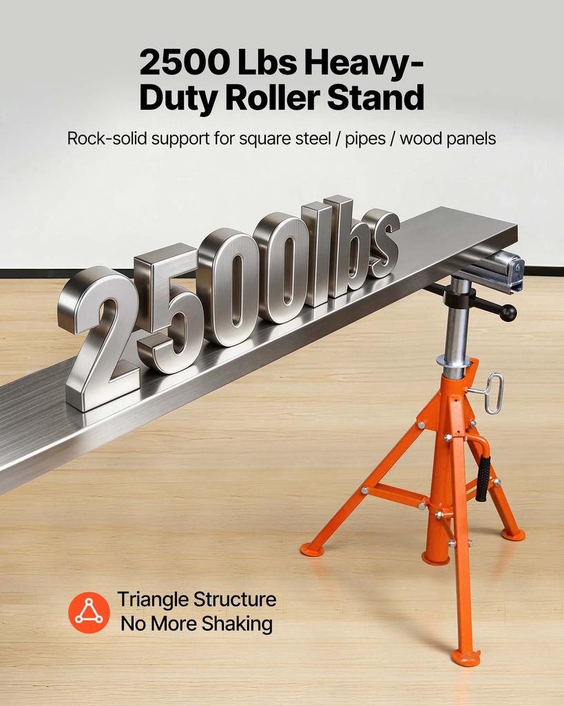 VEVOR Roller Stand, Heavy Duty 1134 Kg Load Capacity, 700 Mm-1320 Mm Height Adjustable, 45# Steel Folding Roller Support Stand for Pipes