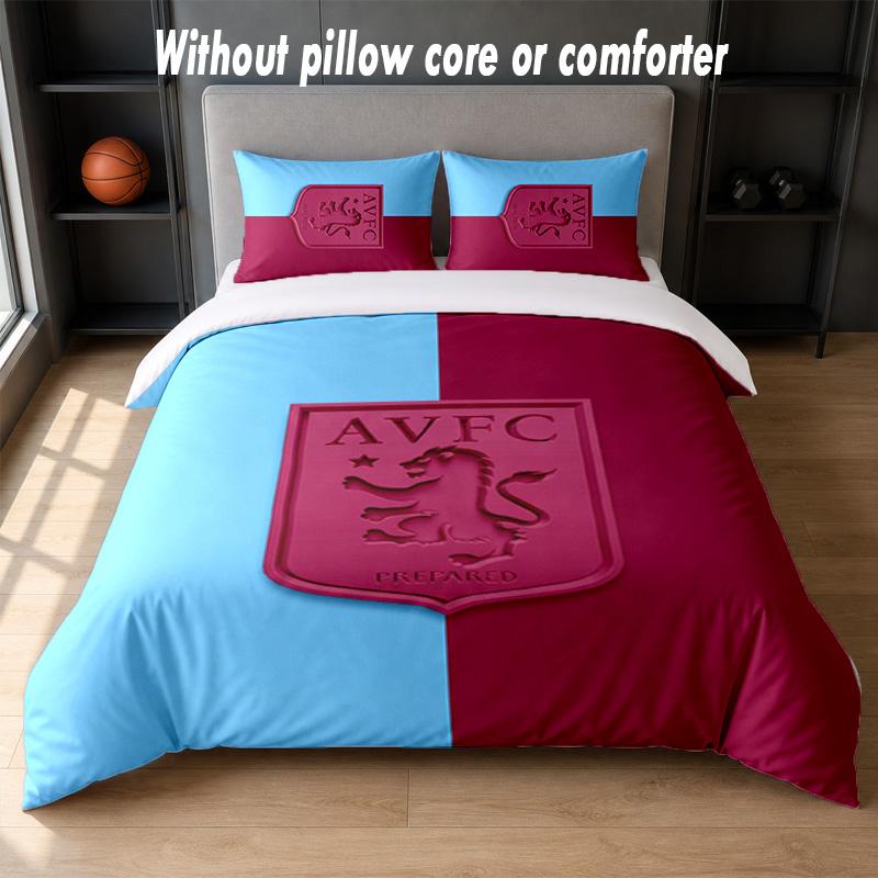 Aston Villa Football Design Bed Bedding Set 1 Duvet Cover + 2 Pillowcases Soft Breathable Household Bed Linens