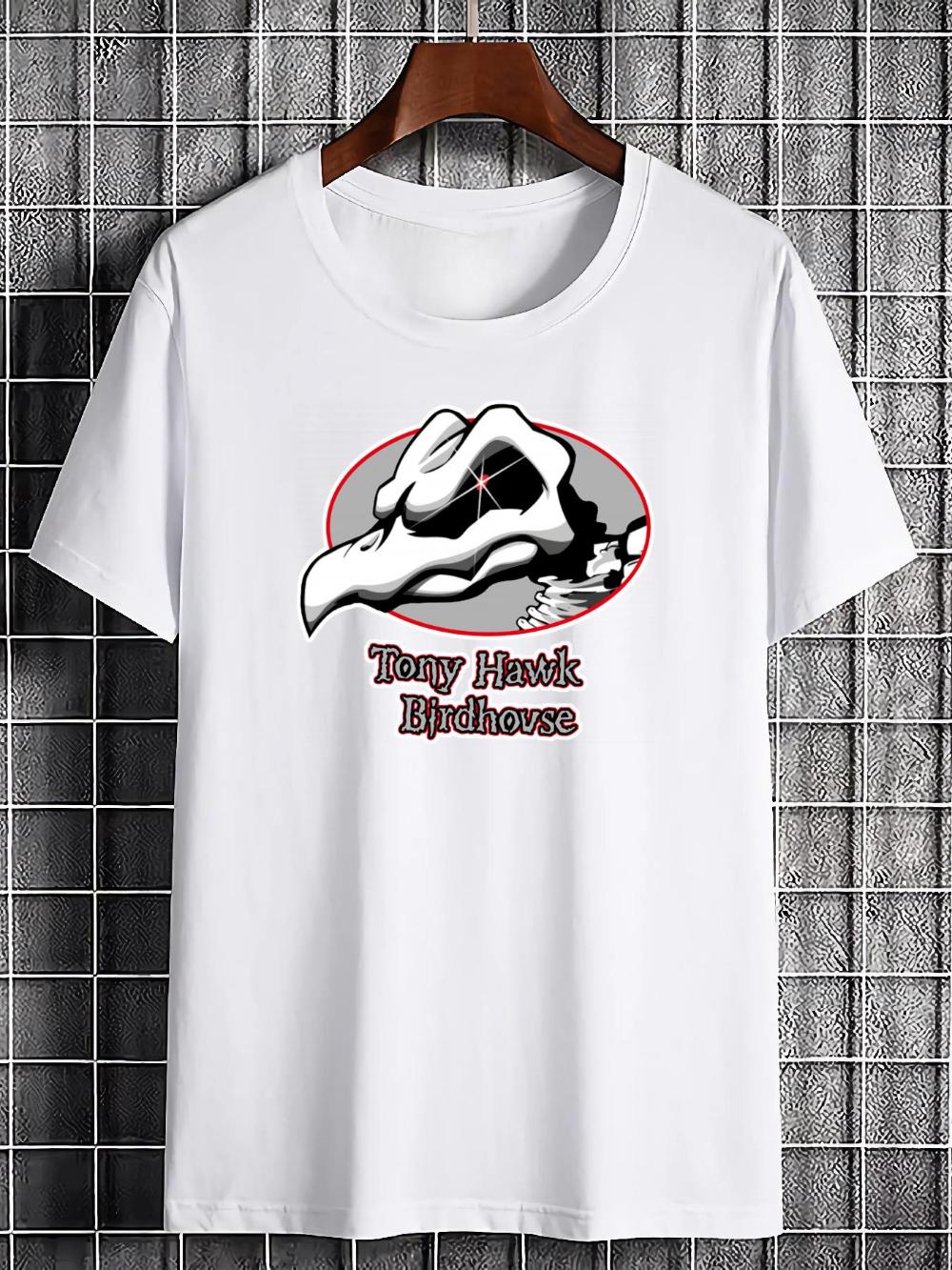 BIRDHOUSE Tony Hawk Print TShirt Red Background with Skateboard Design Unisex Casual Streetwear ShortSleeve Shirt S