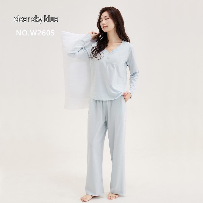 

Women s Lyocell Cotton Pajamas: Fresh Style Long Sleeves, Simple & High-Quality Sleepwear for Spring and Autumn. XL