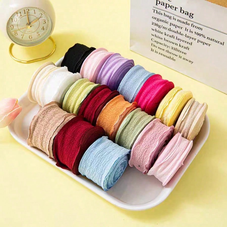 10 Yards/Roll 0.98inch Ruffle Lace Pleated Ribbon, Flower Bouquet Cake Packaging Ribbon, DIY Handmade Materials