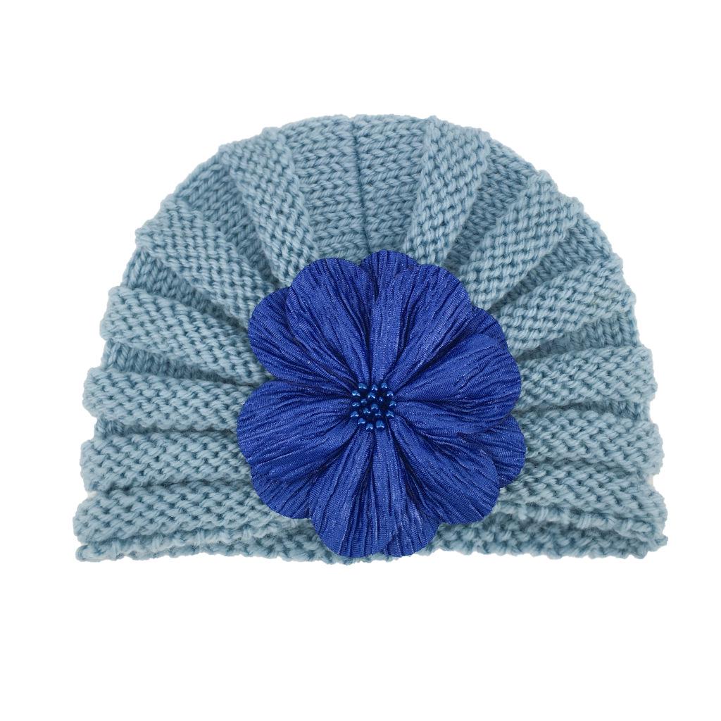 European & American Children's Knitted Woolen Hat with Flower - Warm Baby Hat for Autumn & Winter