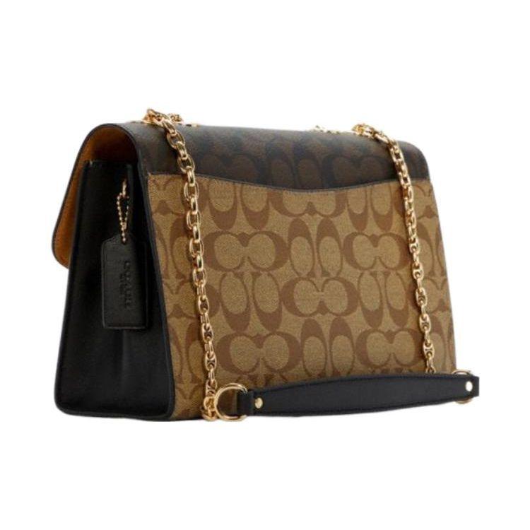 Coach Lane 26 Fashion Color Block Chain Crossbody Shoulder Bag Coated Canvas And Leather Medium Women handbags Brown White C1539-IMNOX