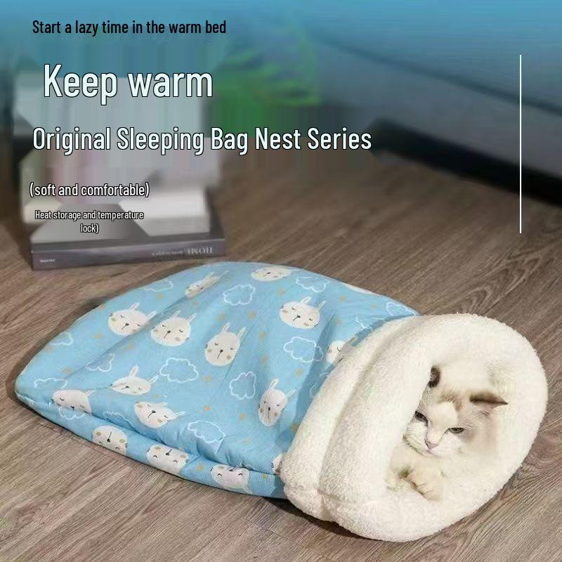 Cozy Winter Cat Bed: Semi-Closed Sleep Nest & Blanket Mat