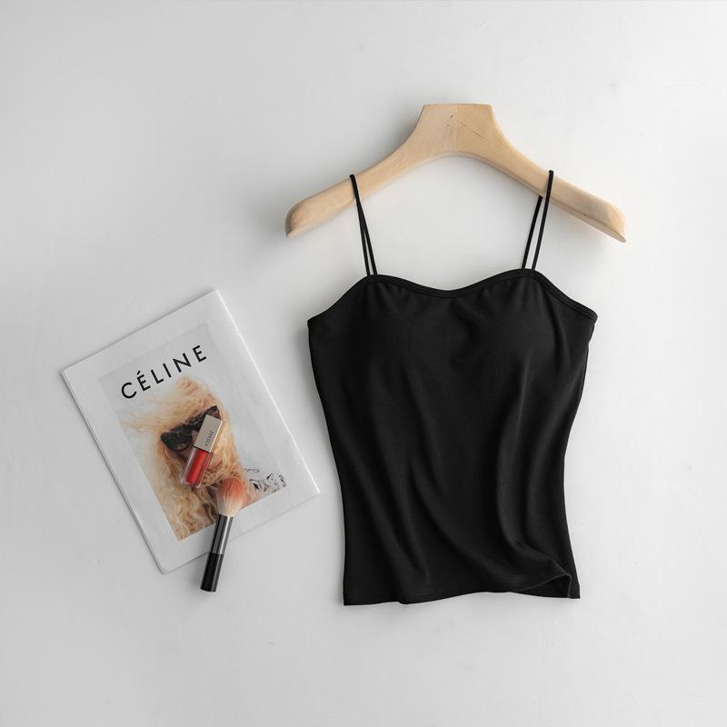 Women Cotton Camisole Tank Top Built-in Padded Bra Spaghetti Strap Basic Undergarment S-XL