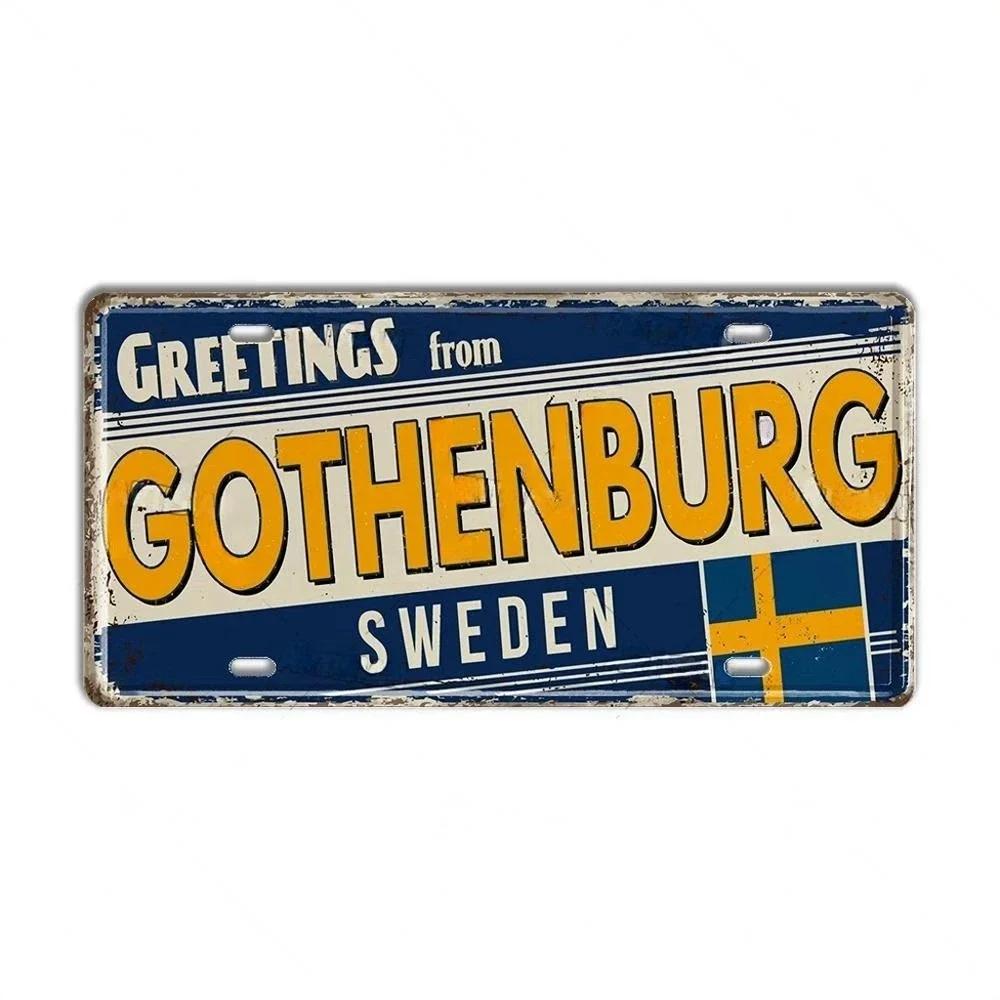 Finland Denmark Norway SWEDEN Aluminum Plate Landmark Metal Sign City State Decorative Car Plate Garage Club Bar Cafe Wall Decor