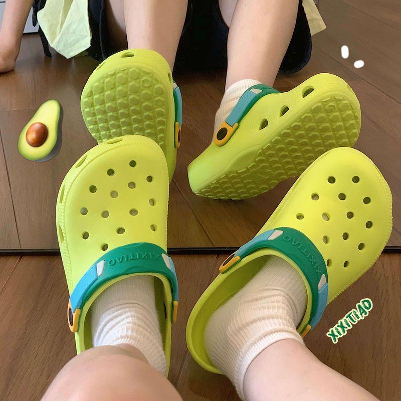

Soft and Adorable Fun and Cute Cheese Outer Wear Closed Toe Hole Shoes Couple Non Slip Casual Baby Boy and Girl Summer Eva Sandals No flower deduction fluorescent green 36-37