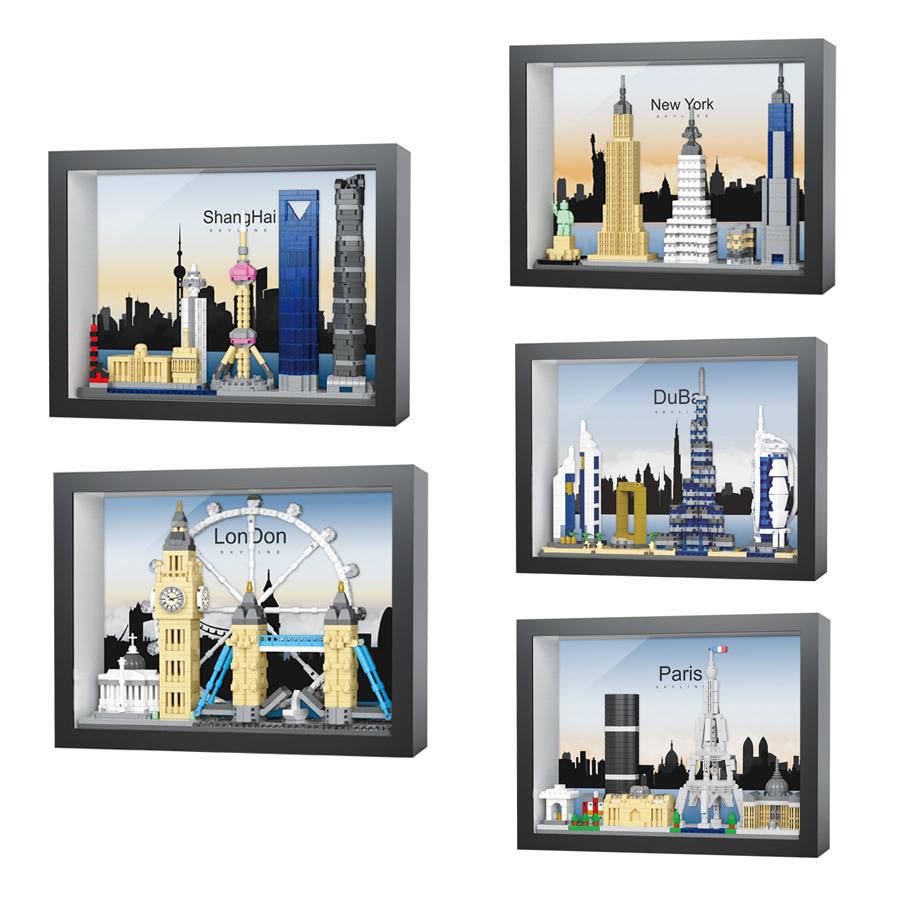 Ungiftige Weltberühmte Gebäude New York London Paare Dubai Stadtbild Bausteine DIY Po Rahmen Anhänger Wanddekoration Für Zuhause