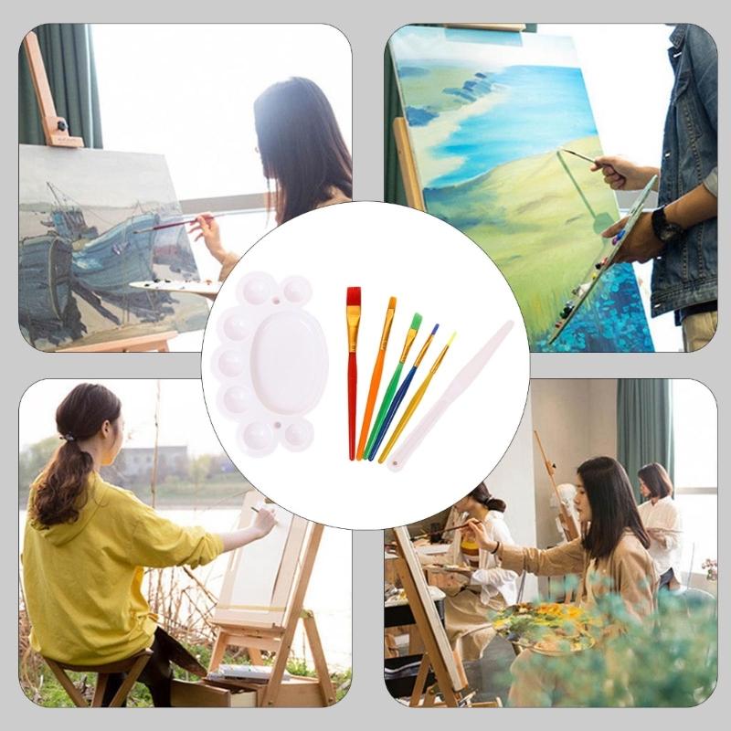 7Pcs Kids Paintbrush Palettes Smearing Tool Set, Toddler Watercolor Paint Brush and Flat Tip Craft Paint Brushes